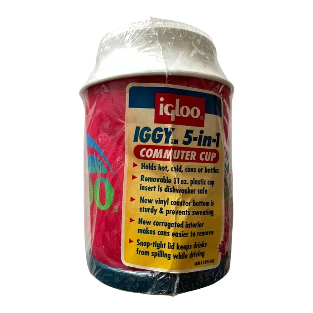 Vintage Igloo Iggy 5-in-1 Commuter Cup Can Bottle Cooler Red Blue White NIP USA
